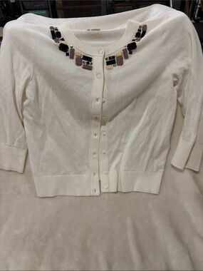 kate spade Ivory Embellished Jewel-Neck Cardigan